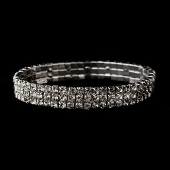 Silver Clear 3 Row Rhinestone Stretch Bracelet 0741 30