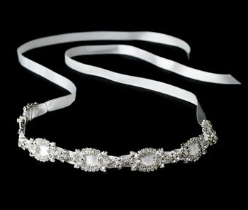 Silver Clear Ivory Ribbon Headband 8209 46