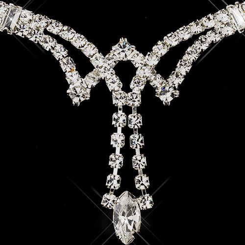 Silver Clear Marquise Rhinestone Necklace Earrings Jewelry Set 0066 39