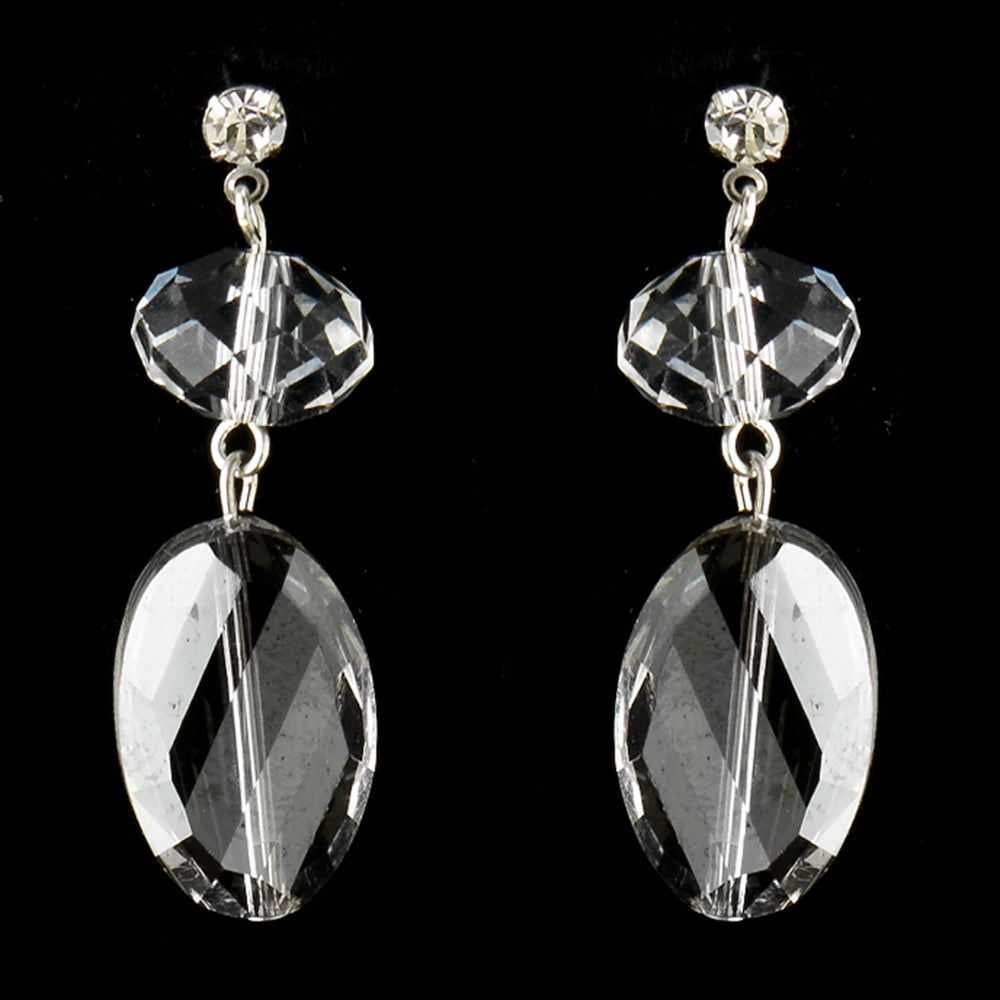 Silver Clear Oval Crystal Bridal Drop Bridal Earrings 8739 24