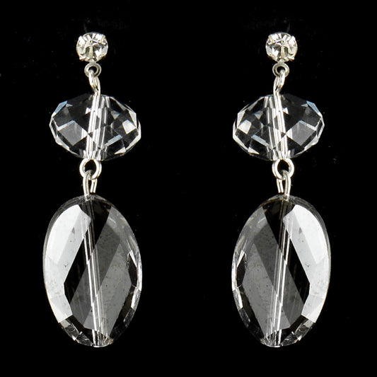 Silver Clear Oval Crystal Bridal Drop Bridal Earrings 8739 24