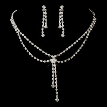 Silver Clear Rhinestone Dangle Necklace Earrings Jewelry Set 5310 35