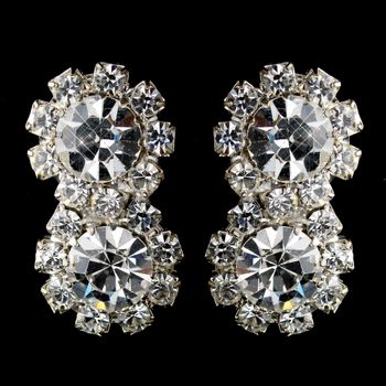 Silver Clear Round Rhinestone Clipped Earrings 2221 52 1