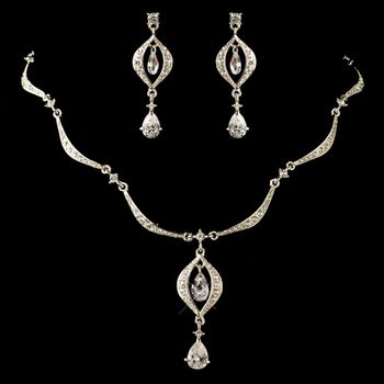 Silver Clear Teardrop Cz Crystal Rhinestone Jewelry Set 9000 35