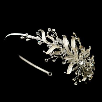 Silver Floral Vine Side Accented W Crystal Bead Rhinestone Headband Headpiece 9606 50