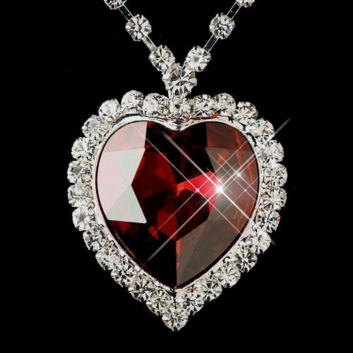 Silver Red Crystal Heart Necklace 71245 27