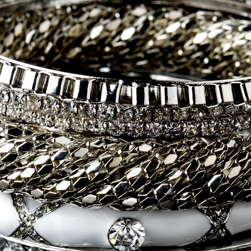 Silver White Rhinestone 6 Piece Bangle Bracelet Set 8869 27