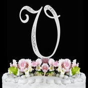 Sparkle Swarovski Crystal Wedding Cake Topper Silver Letter V 92