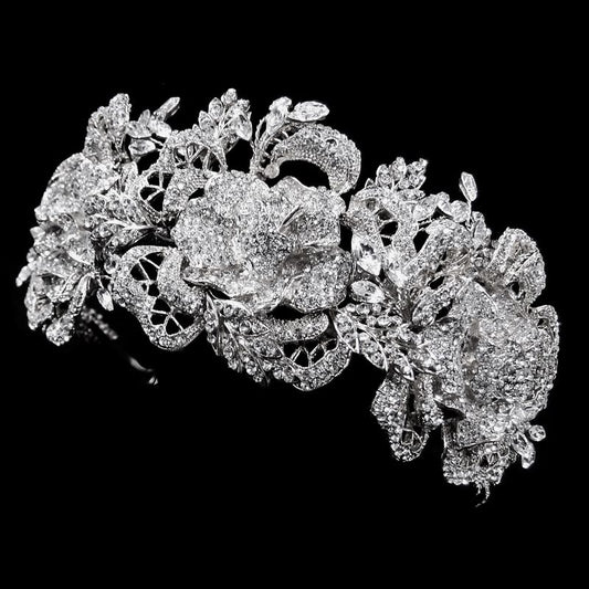 Sparkling Floral Rose Rhinestone Tiara Headpiece Silver Or Gold 42