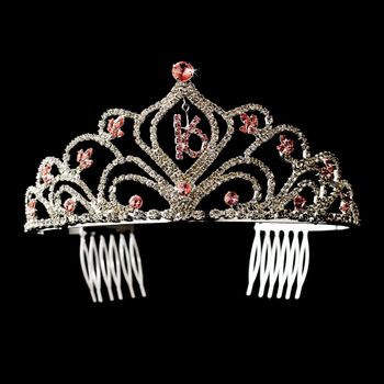 Sparkling Vintage Pink Rhinestone Sweet 16 Tiara In Silver 242 34