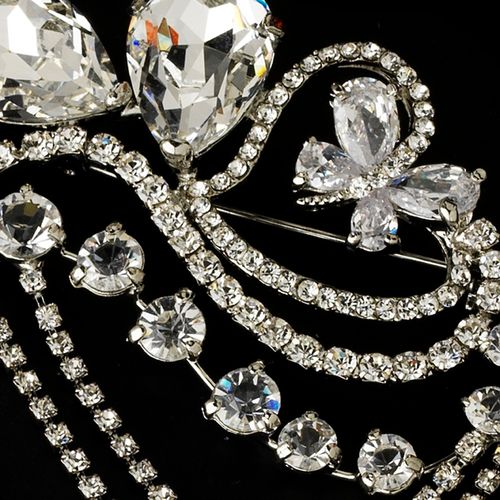 Stunning Antique Silver Rhinestone Vintage Swirl Flair Bridal Brooch Pin Brooch 45 41 1