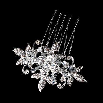 Stunning Silver Clear Rhinestone Crystal Flower Hair Pin 1583 39